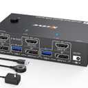 4K@144Hz KVM Switch 2 Monitors 2 Computers 8K@60Hz, MLEEDA HDMI and Displayport Dual Monitor KVM Switch with 4 USB 3.0 Port for Keyboard Mouse Printer, with Wired Remote, Power Adapter and USB Cables