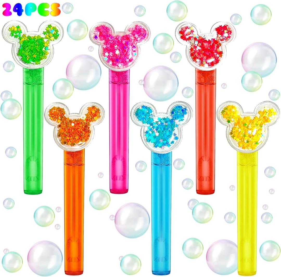 Mouse Party Favors 24Pcs Glitter Mouse Ear Bubble Wands for Kids Cute Bubble Wand for Birthday Party Supplies Classroom Prizes Pinata Goodie Bag Stuffers Gifts