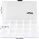 32 Pack 15 Grids Plastic Jewelry Organizer Box, Transparent Plastic Bead Storage Organizer Box with Adjusatble Dividers for Beads Earrings Rings Jewelry