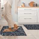 2 Set of Halloween Kitchen Mat 20x60 and 20x30 Inch Black Dancing Skeleton Kitchen Rug Non-Slip Washable Rug for Halloween Home Decor