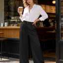 Betusline Women's Wide Leg Satin Dress Pants Long Straight Casual Flowy Silky Trousers, 7# Black Silk, X-Small