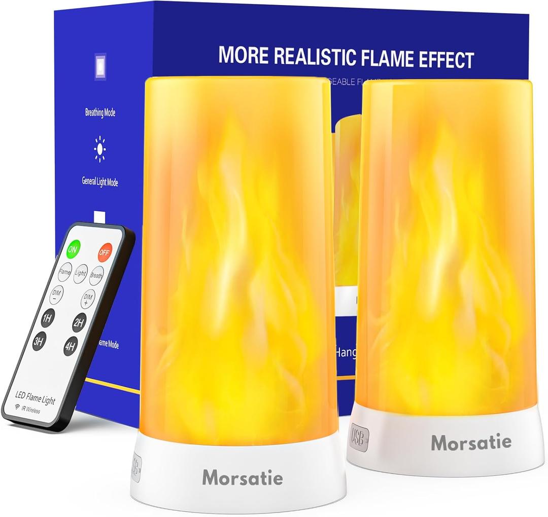 Upgraded LED Flame Light, Rechargeable Flameless Candles with Remote & Timer, 4 Modes Battery Operated Candles, Waterproof LED Candles with Upside Down Effect for Indoor Outdoor 2 PCS