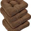 downluxe Chair Cushions for Dining Chairs 4 Pack, Tufted Indoor Chair Pads with Non-Slip Bottom, U-Shaped Kitchen Chair Cushions, 17"x17"x4", Brown
