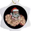 3dRose Snowflake Ornament - Santa Claus for Merry Christmas with Tattoo Flowers Bird - 3-inches (ORN_307236_1)