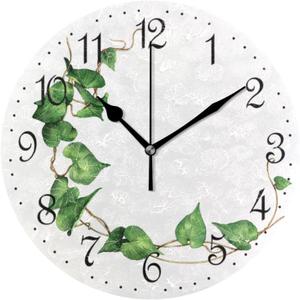 ALAZA Wall Clock Green Leaves Ivy Silent Non-Ticking Decorative Wall Clocks Battery Operated 10 Inch for Home Living Room Kitchen Bathroom Bedroom