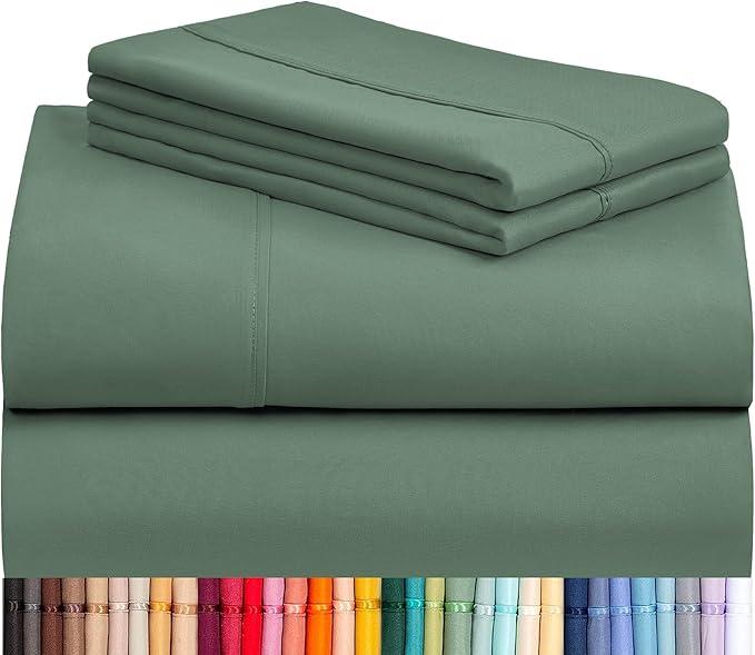 LuxClub 4 PC King Sheet Set, Breathable Luxury Bed Sheets, Deep Pockets 18" Wrinkle Free Cooling Bed Sheets Machine Washable Hotel Bedding Silky Soft - Tree Moss Green King