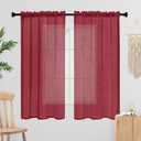 Sheer Curtains 54 Inches Long 2 Panels, Rod Pocket Short Curtain for Kitchen, Bedroom, Cafe Window (Burgundy 38" W x 54" L)