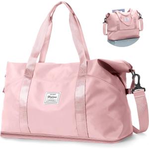 Travel Duffel Bag,Sports Tote Gym For Spirit Airlines Personal Item Bag 18x14x8 Foldable,Carry on Shoulder Expandable Weekender Overnight for Women,Pink
