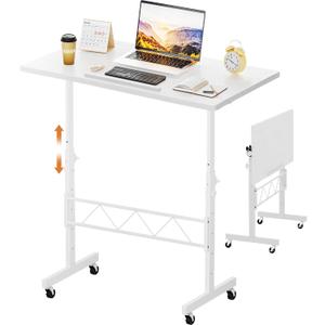 COMHOMA Standing Desk Adjustable Height & Tiltable Tabletop, Portable Stand Up Desk for Laptop, Mobile Folding Desk for Home Office Work and Walking Pad Treadmill, Height 30.7"-46.4", White