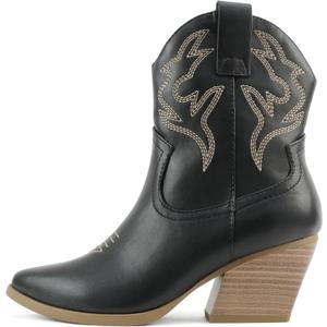 Soda BLAZING ~ Women Western Bootie Pointe Toe with Low Heel (8, Black Pu)