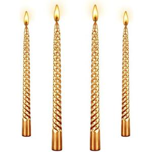 Berkebun Gold Spiral Taper Candles 10 inch-Set of 4 Tapered Candles, Dripless and Smokeless, Long Candle, Tall Candlesticks, Home Dinner, Party, Wedding, Halloween, Churches, Christmas (4pcs, Gold)