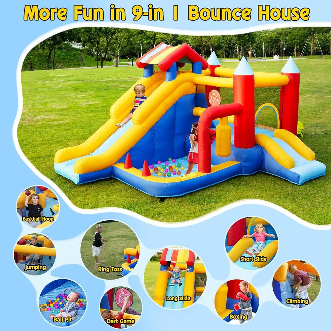 Inflatable Bounce House for Kids Outdoor 9 in 1 Large Bounce Castle for Toddlers Indoor Backyard Big Jump Bouncy House with Blower, 11.38x10.2FT