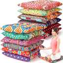 Nuogo 12 Pcs Bohemian Floor Cushions Bulk 15 Inch Boho Floor Sitting Pillows Yoga Mandala Meditation Pouf for Living Room Balcony Office Tatami(Square)