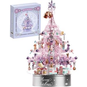 Christmas Tree Building Block Set, 730 PCS Christmas Music Box Bricks Model Kit, Construction Toy for Adults Girls