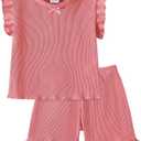 Baby Girl Clothes Toddler Summer Outfits Cute Ruffle Sleeveless Tops + Elastic Waist Shorts Set 2Pcs (Peach Pink), 2-3 Years Old