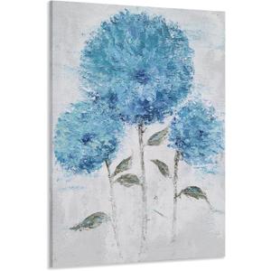 Yihui Arts Big Blue Flower Wall Art - Hand Painted Hydrangeas Painting on Canvas - Modern Farmhouse Bathroom Decor (36"L x 24"W)
