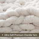 Chunky Knit Throw Blanket 50"X 60", 100% Handmade with Soft Chenille Yarn, 4.4lbs Thick Cable Knitted Blankets, Large Rope Knot Crochet Throws for Couch Sofa Bed Home Decor, Cream White