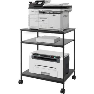 EMERIT 3-Tier Printer Stand for Laser/Inkjet/All-in-One - 23.6x18.9x31.5 Heavy Duty Cart w/Adjustable Shelves & Lockable Wheels, Storage for Scanner/Fax/Supplies - Industrial Home & Office (Black)
