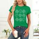 Womens St Patricks Day Shamrock T-Shirts Happy Go Lucky Shirts Irish Clover Tee Tops (XL)