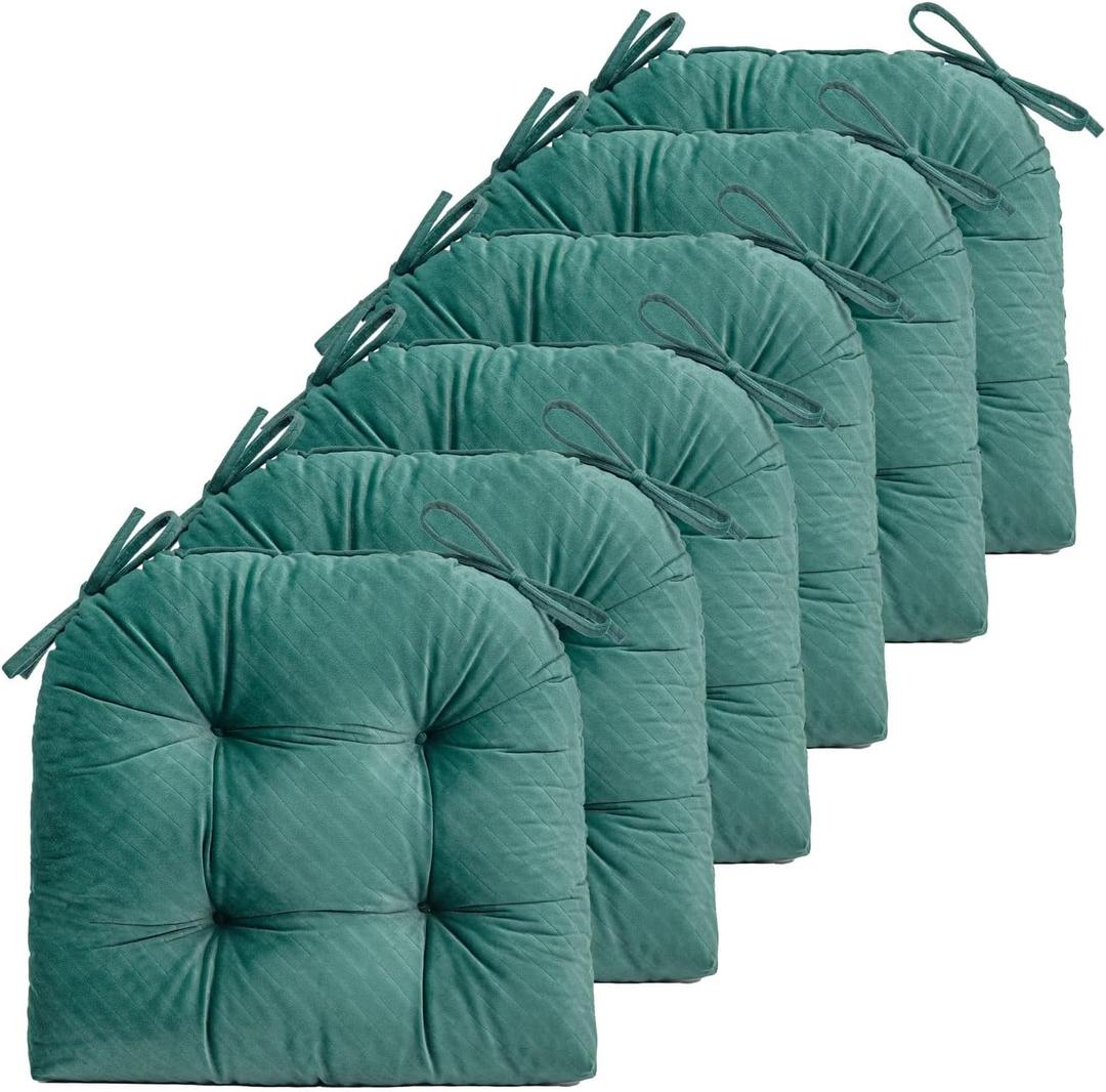 FABRICASTLE Chair Cushions Pads Non-Skid Comfortable 17" x 16" Seat Cushion Cover Set of 6 for Indoor Kitchen Dining Room Office Chairs (Dark Green, 6 Counts (Pack of 1))
