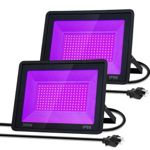 2 Pack 300W LED Black Light, Outdoor Blacklight Flood Light with Plug, IP66 Waterproof Outside Floodlights for Halloween Party, Body Paint, Fluorescent Poster, Neon Glow in The Dark