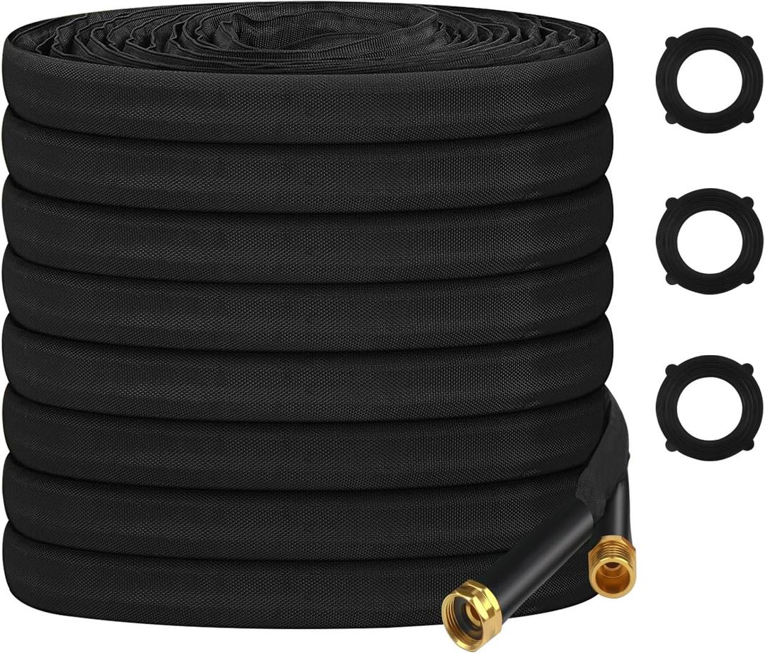 Non-Expanding Garden Hose, Ultra-Light Durable Water Hose with Solid Brass Fittings, Flexible Hose for Lawn, Car Wash, No-Kink and Easy to Storage (100FT)