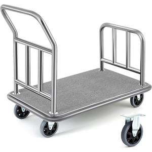 Gilprop Hotel Luggage Cart Bellman's Cart Rectangular Steel Deluxe Platform Truck Holds 850lbs of Luggage (Grey)