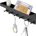 MKO Key Holder Wall Mount, Key Holder Wall Mount Adhesive with Mail Organizer Tray with 6 Key Hooks for Wall, Black (1 Piece)
