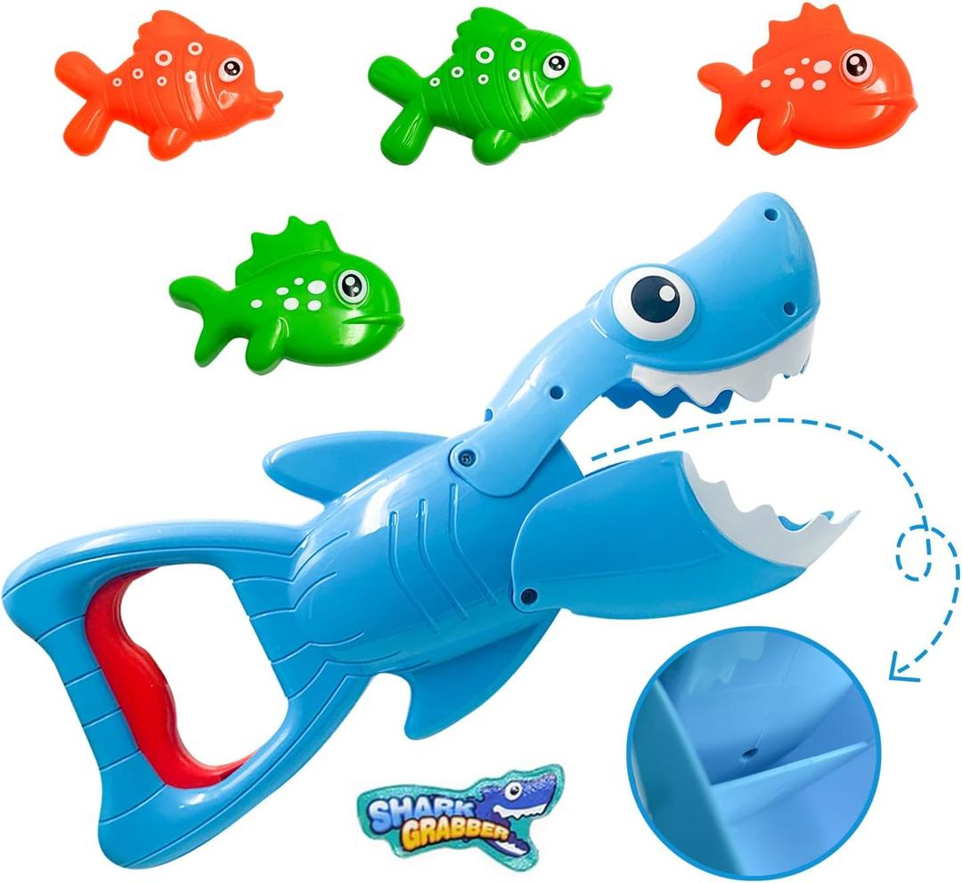 Bath Toys for Toddlers 1-3, Shark Grabber with Biting Action & 4 Toy Fish - Fun Swimming Pool & Bathtub Toys for Kids Ages 3-8, Non-Toxic Water Toys Mold-Free Bath Time Gifts for Boys & Girls