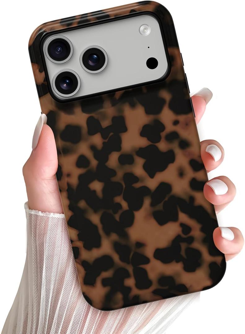 Skyseaco Compatible with iPhone 17 Pro Case Chic Brown Amber Leopard Print Tortoise Shell Phone Case, Shockproof Soft TPU and Hard Back Protective Case, Turtle Shell