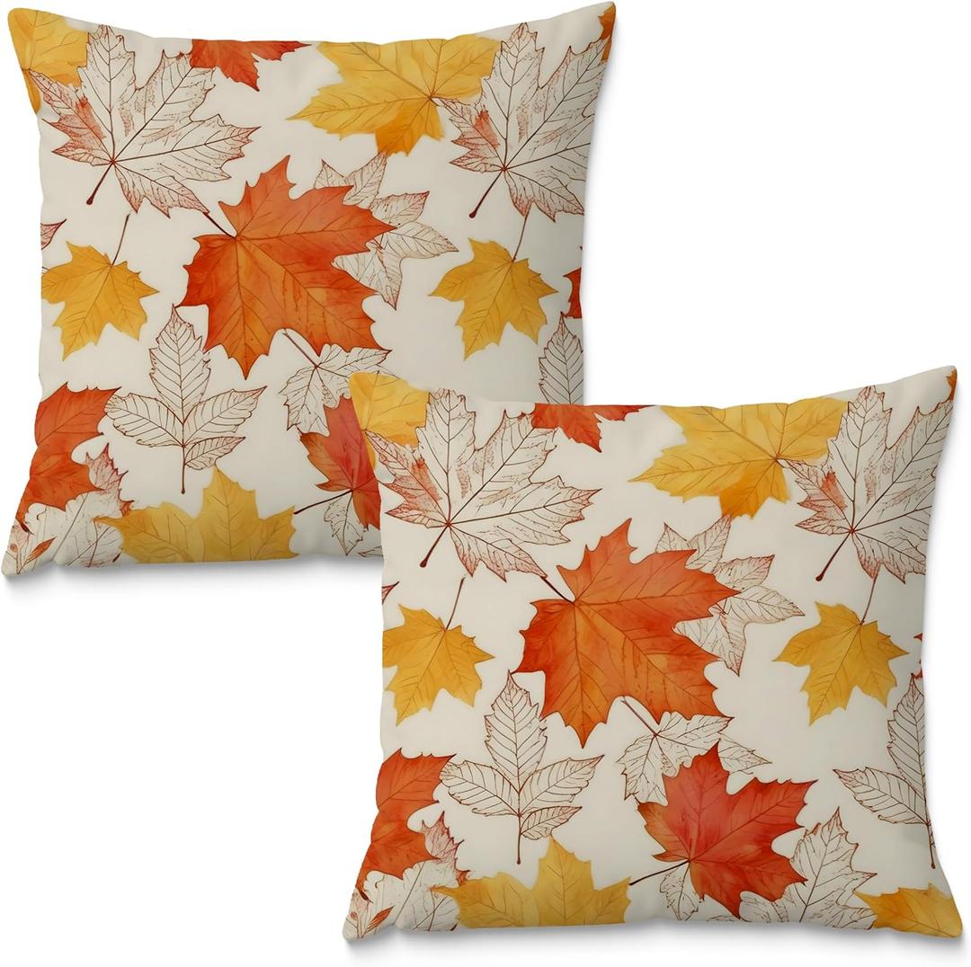 Fall Maple Leaf Decor Pillow Covers 18x18, Cozy Fall Home Bedroom Living Room Decor Aesthetic, Set of 2 (Fall-two-09)