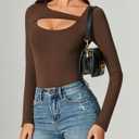 Avidlove Women Long Sleeve Bodysuit Scoop Neck Cutout Thong Body Suits Double Lined Slim Fitted Leotard Going Out Tops XL