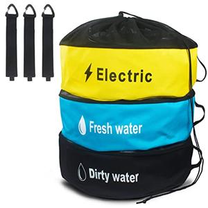 RV Hose Storage Bag, 3 Pack Utility Bag for Sewer Hose, Camper and RV Accessories with 3 Storage Straps, 3 Colors for Fresh & Black Water Hoses, Electrical Cords and Camper Accessories