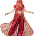 ORIDOOR Women's New Aladdin Jasmine Princess Belly Dance Halloween Costume Set Belly Dance for Dress Up Party 5 Piece Outfit, M