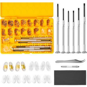 Magnetic Eyeglass Repair Kit, Glasses Repair Kit with Eyeglass Screws Include Nose Pads, Precision Screwdriver Tool Set and Tweezers for Eyeglasses, Sunglasses, Watch Clock Spectacle Repair