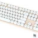 JAMfit Wireless Keyboard 2.4G and Bluetooth Cute Round Keycaps Retro Typewriter Flexible Keys Full Size Keyboard, Ergonomic Compatible with Mac, Windows, iOS, Android((Milk Tea-White)