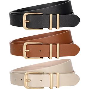 VONMELLI 3 Pack Women's Belts for Jeans Pants Fashion Gold Buckle Ladies Dress Belt