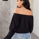 Women's Off The Shoulder T Shirt Long Sleeve Crop Tops Casual Basic Tees (Black, M)