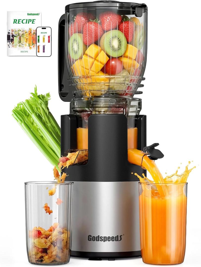 Godspeeds Juicer Machines with 5.8" Large Feed Chute, Slow Masticating Cold Press Juicer for Whole Fruits & Vegetables, Easy to Clean Design, High Juice Yield Home Juicer for Daily Wellness