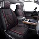 YIERTAI Car Seat Covers Compatible with Chevy Chevrolet Silverado GMC Sierra Custom fit for 2007-2025 1500 2500 3500 HD Crew Cab Trail Boss Pickup with Waterproof Leather, Full Set, Black-Red