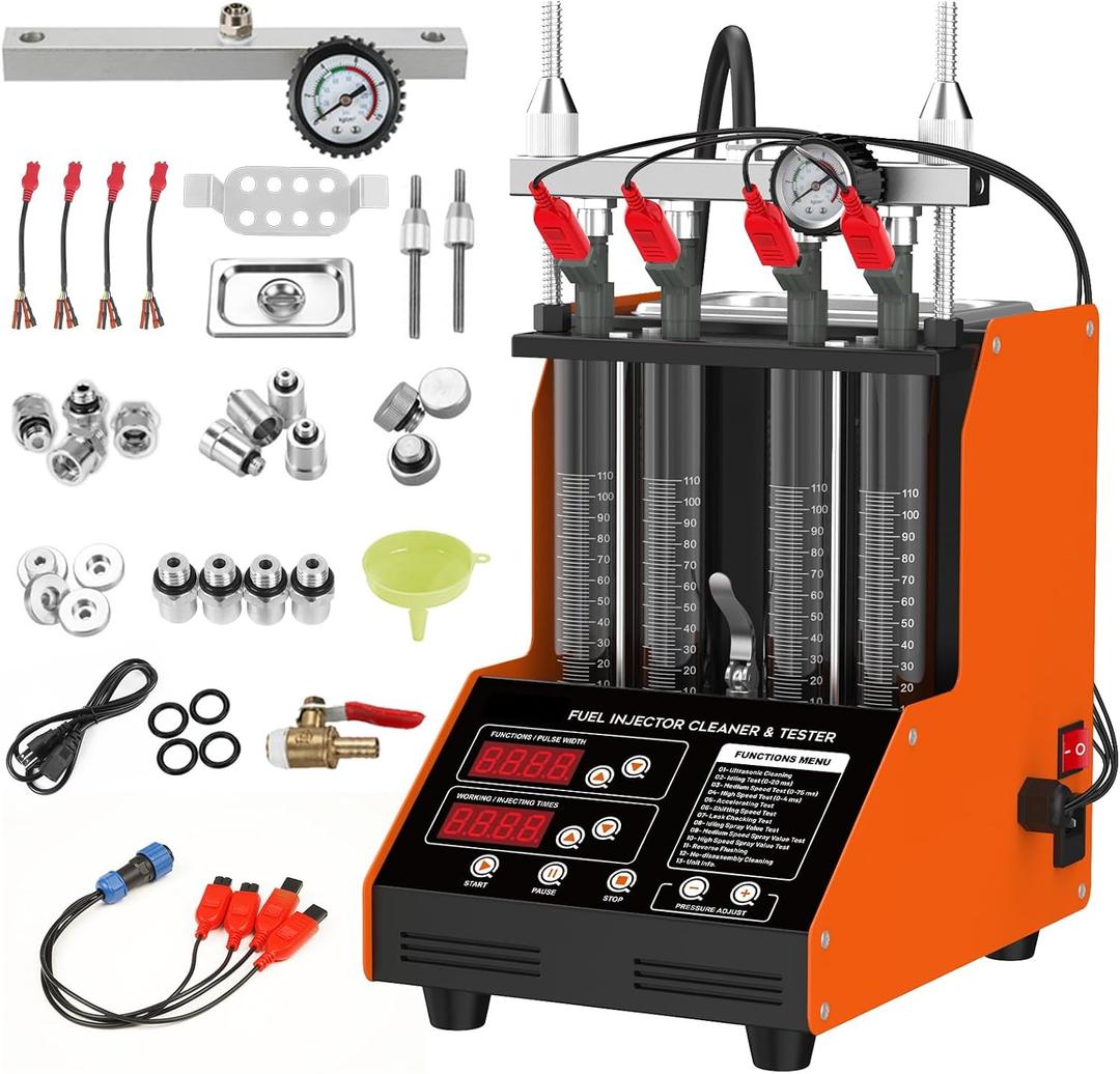 Fuel Injector Cleaner Machine, 4 Cylinder 9 Test Modes Auto Fuel Injector Tester and Cleaner Kit, Ultrasonic Cleaning Kit for 5V to 12V Motorcycle Car Injectors