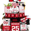 22 Pcs 2025 Graduation Tiered Tray Signs Sets Farmhouse Wooden Class of 2025 Graduation Signs for Home Party Tiered Tray Table Office Desk(Red)