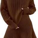 MakeMeChic Women's Sweater Skirt Sets 2 Piece Outfits Ribbed Knit Mock Neck Sweater Pullovers A Line Mini Skirt Set Coffee Brown Large