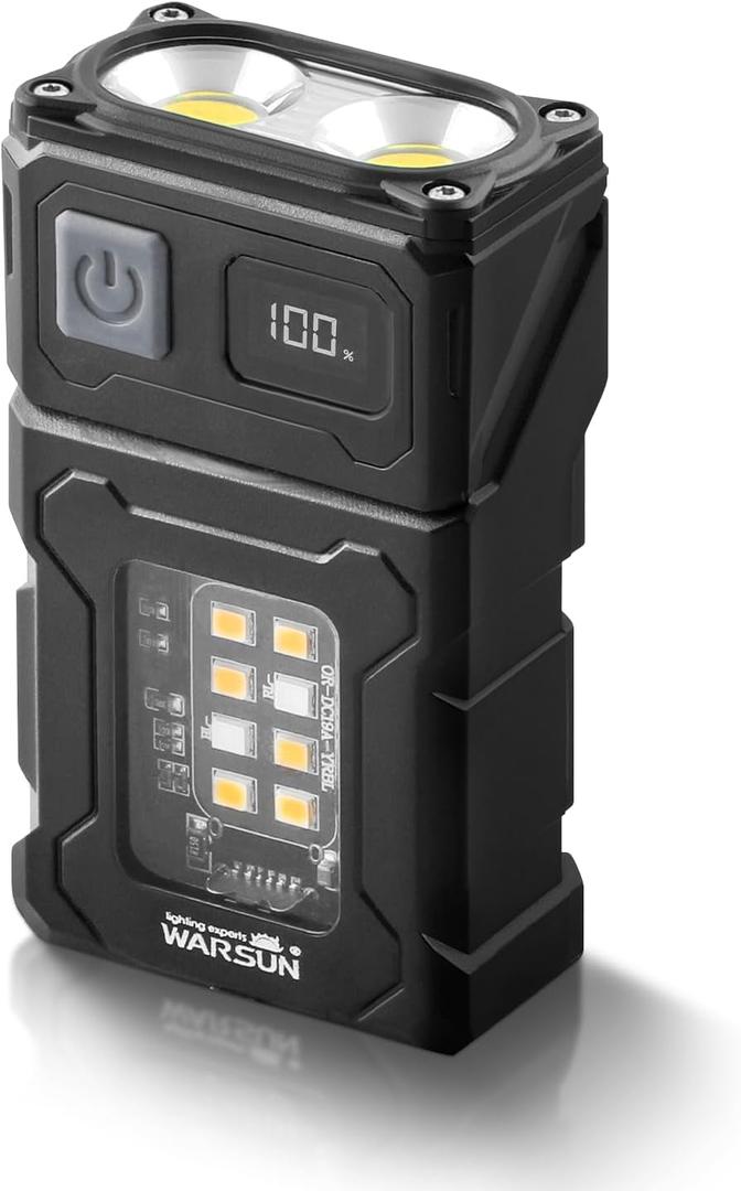 WARSUN Rechargeable EDC Flashlight with Rotating Head  800 Lumens Compact Magnetic Flashlight with Clip, USB-C Portable Mini Light for Camping, Emergency, Repair Use