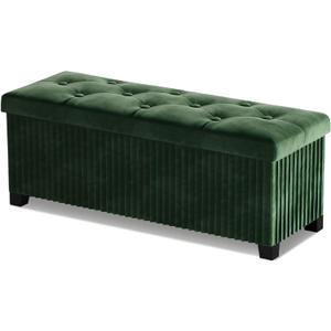 Storage Ottoman Bench, 43 Inch Foldable Ottoman with Legs, Velvet Foot Rest Stool, End of Bed Bench, Storage Chest for Living Room, Bedroom (Green)