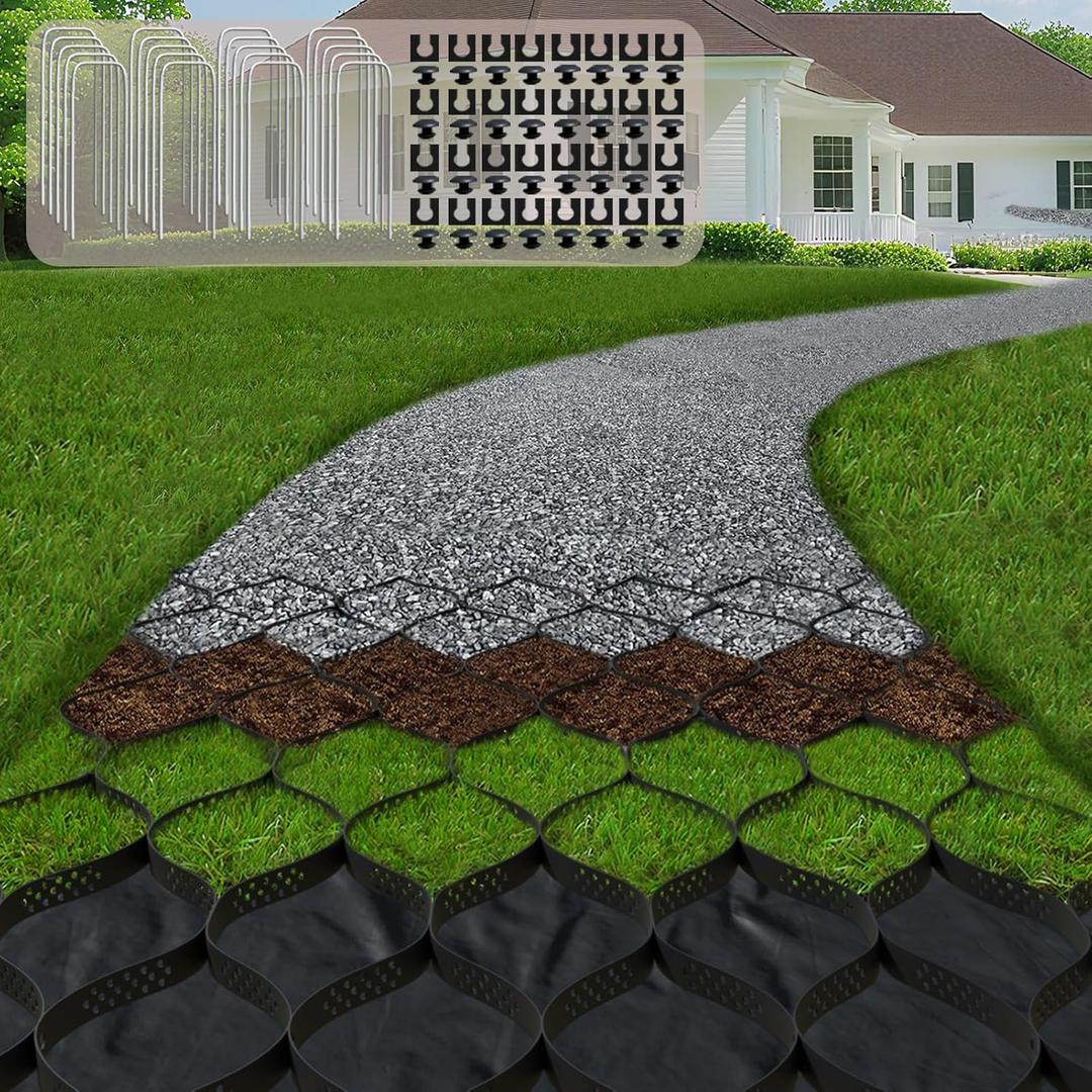 2" Thick Gravel Ground Grid 6.5ft x 33ft - Geo Grid Driveway Stabilization Grids, Gravel Retainer Grid 1885 LBS Per Sq ft, Geocell Geogrid for Walkway Driving RV Parking Slopes and Garden