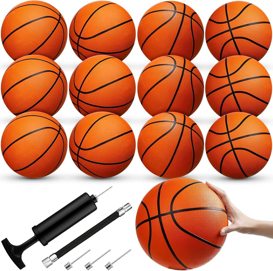Jexine Basketball Bulk, 12 Pcs 29. 5" Official Size 7 Rubber Basketball with Air Pump for Adult Youth Outdoor Indoor Training Swimming Pool Training Game, Orange