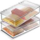 Tafura Bacon Container For Refrigerator (2 Pack) Fridge Storage Organizer, Cheese & Deli Storage Container, Bacon Keeper, Cold Cuts Meat Saver, Cheese Holder, BPA Free