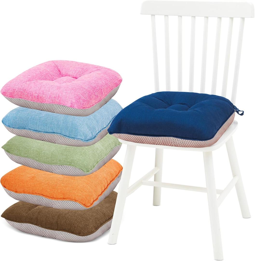 Wonderjune 15.5" x 15.5" Kitchen Chair Cushions Set of 6 Dining Outdoor Chair Pads with Ties and Non Slip Backing Indoor Seat Pads, Seat Cushions for Kitchen, Dining Room, Office, Morandi Colors
