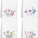 Geyoga 4 Pcs Floral Embroidery Fingertip Towels Wild Flowers Bathroom Hand Dish Towels Flower Bee Farmhouse Tea Washcloths for Bathroom Kitchen Summer Home Decor(White,Wildflowers)
